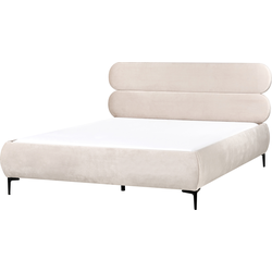 LESSAY - Tweepersoonsbed - Lichtbeige - 160 x 200 cm - Fluweel