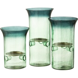 J-line - Set Van Drie Kaarshouder Bord Glas/metaal Groen - 15x15x21cm