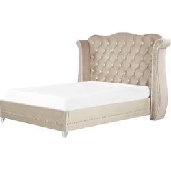 Beliani AYETTE - Tweepersoonsbed-Beige-Fluweel