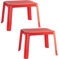 Plasticforte Kindertafel - 2x - kunststof - rood - 55 x 66 x 43 cm - Bijzettafels