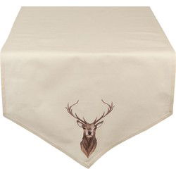 Clayre & Eef Tafelloper  50x160 cm Beige Bruin Katoen Hert Tafelkleed