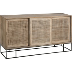 J-line - Kast 3 Schuifdeuren Geweven Riet Mangohout Naturel - 160.5x45x85.5cm