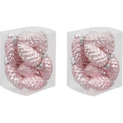 24x stuks glazen dennenappels kersthangers roze (powder) 6 cm mat/glans - Kersthangers