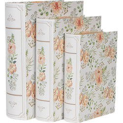 Clayre & Eef Opbergdoos Set van 3 Boeken 29x24x7/25x20x6/22x16x5 cm Wit Groen Karton Rechthoek Bloemen