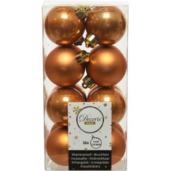 Decoris kleine kerstballen - 16x st - cognac bruin - 4 cm - kunststof - Kerstbal