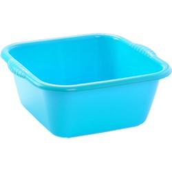 Set van 2x stuks kunststof teiltjes/afwasbakken vierkant 10 liter blauw - Afwasbak