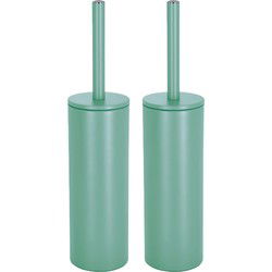 Spirella Luxe Toiletborstel in houder Cannes - 2x - salie groen - metaal - 40 x 9 cm - met binnenbak - Toiletborstels